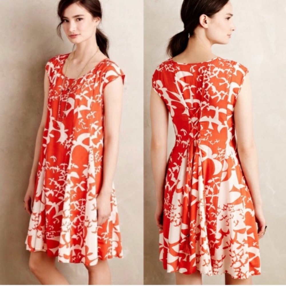 NWT Maeve Indiga Bird Print Swing Dress Orange